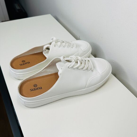 Susina White Leatherette Brynlee Closed Toe Slide-In Casual Mule Sneakers 9 - Picture 10 of 14